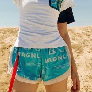 MAGNLENS Women’s Lake Blue Buckle Belt Shorts Size Large